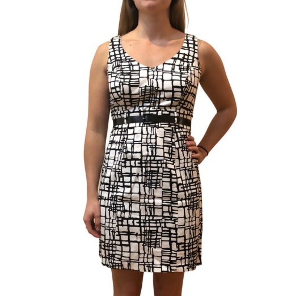 Geometric black and white midi dress